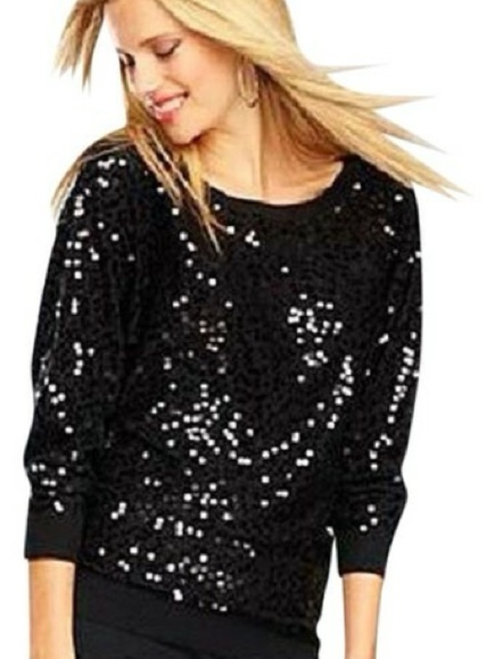 INC International concepts black sequin sweater size XL